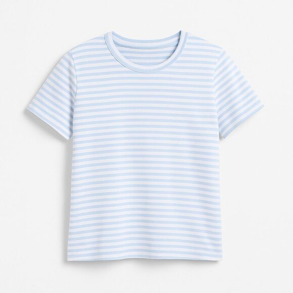 Madewell Slub Boxy-Crop Tee Women's Medium Light Pool Stripe Cotton Casual Chic - Picture 1 of 16